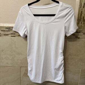 Kathy Maternity White scoop neck Short Sleeve Ruched Side Tee